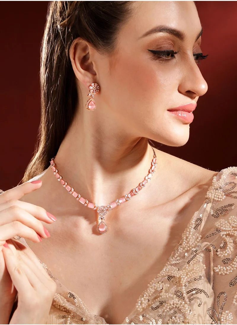Priyaasi Rose AD Stone-Studded Necklace and Earrings