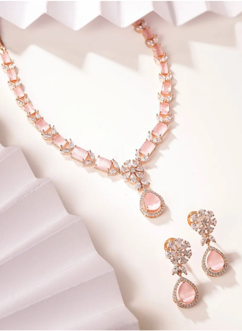 Priyaasi Rose AD Stone-Studded Necklace and Earrings