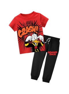 Special pajamas for boys, red T-shirt and black pants