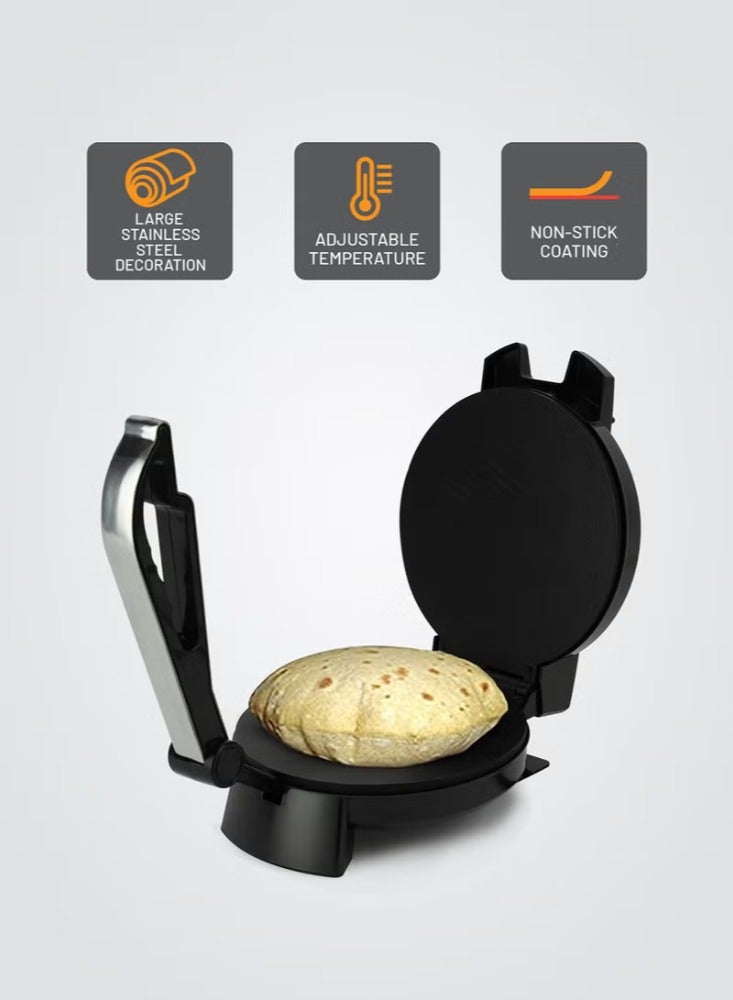 XiuWoo 8" Chapathi Maker - Non-stick Coating with Thermostat Control | Cool Touch Handle with Indicator Lights | Ideal for Making Breads, Chapathi, Roti GCM5429 Silver/Black - Image 1