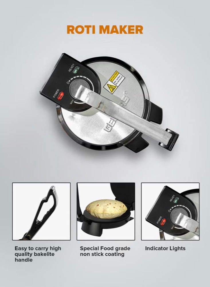 XiuWoo 8" Chapathi Maker - Non-stick Coating with Thermostat Control | Cool Touch Handle with Indicator Lights | Ideal for Making Breads, Chapathi, Roti GCM5429 Silver/Black - Image 2