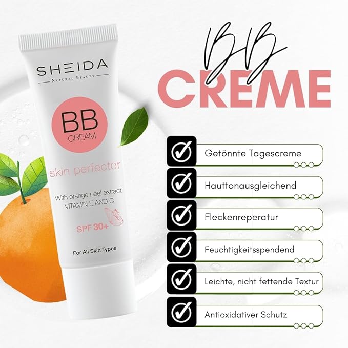 SHEIDA BB Creme Tinted Day Cream with SPF 30 24h Moisture and Skin Optimiser for an Even Complexion Enriched with Vitamin E C Multifunctional Care with Sun Protection Medium One Size - Image 3