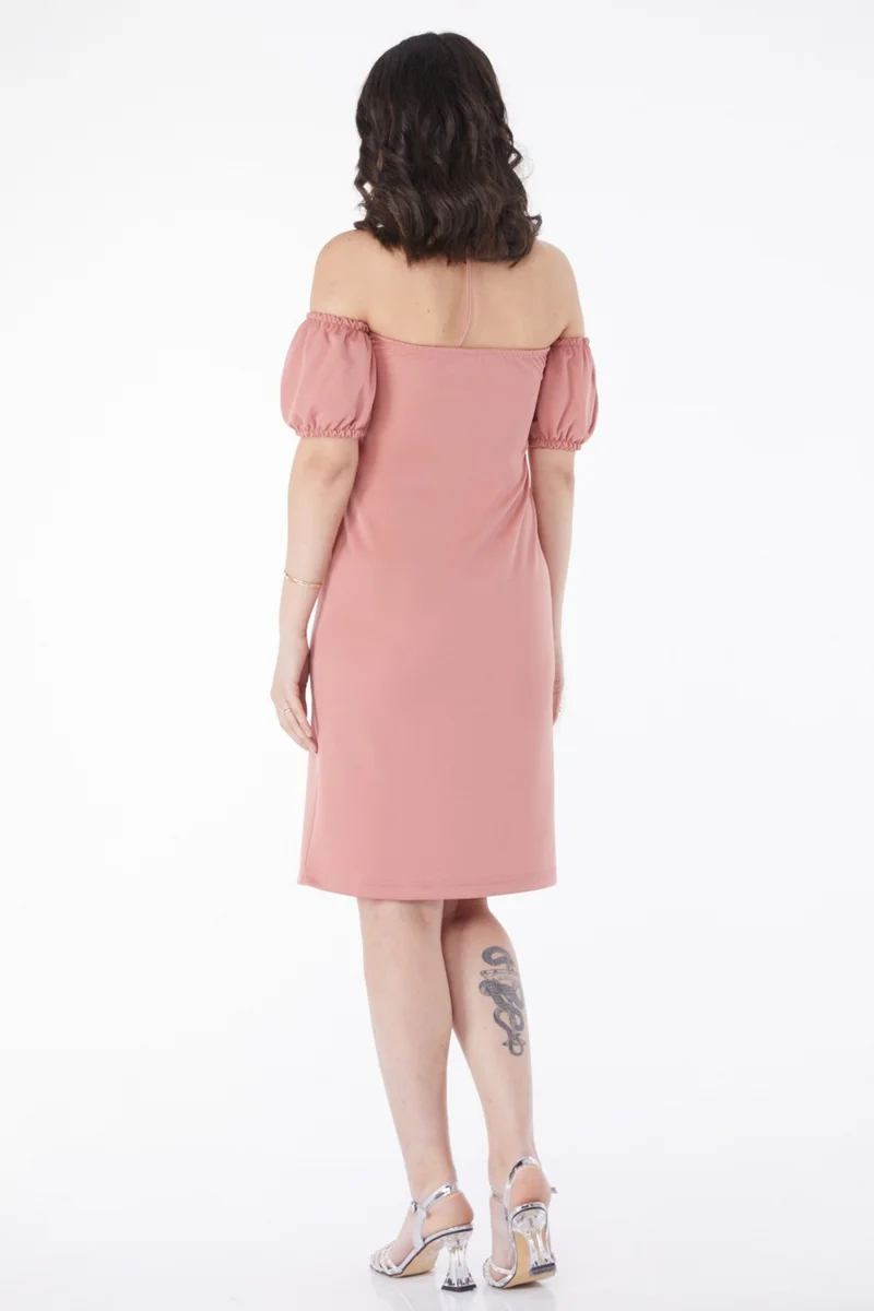 Tofisa Plain Mid Women Pink Princess Sleeve Evening Dress - 13189