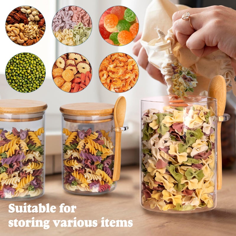 Sagreeny Set of 3 Round Airtight Glass Jars with Bamboo Lids and Spoons, 22Oz/650ml Glass Food Storage Jars Container for Coffee, Beans, Tea, Flour, Sugar, Nuts, Candy, Bath Salts & More - Image 5