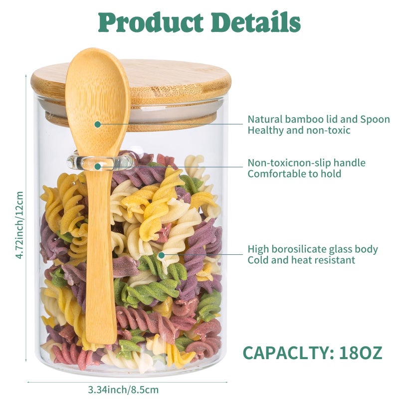 Sagreeny Set of 3 Round Airtight Glass Jars with Bamboo Lids and Spoons, 22Oz/650ml Glass Food Storage Jars Container for Coffee, Beans, Tea, Flour, Sugar, Nuts, Candy, Bath Salts & More - Image 2