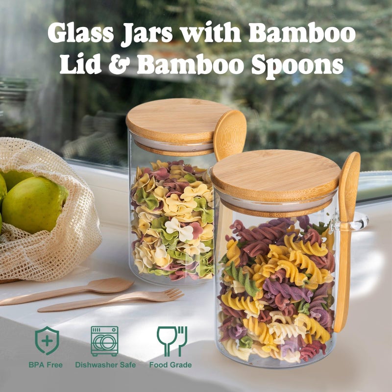 Sagreeny Set of 3 Round Airtight Glass Jars with Bamboo Lids and Spoons, 22Oz/650ml Glass Food Storage Jars Container for Coffee, Beans, Tea, Flour, Sugar, Nuts, Candy, Bath Salts & More - Image 4