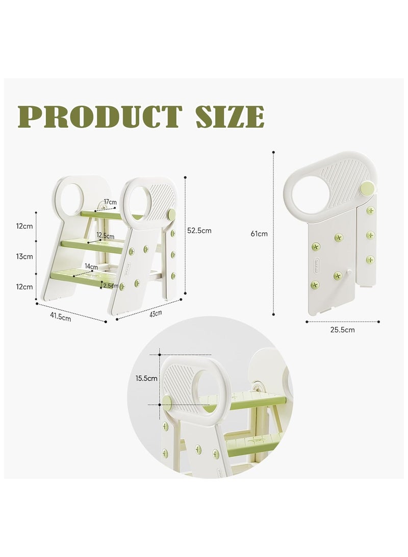NANAO كرسي خطوة قابل للطي للأطفال لمطبخ الحمام، سلم قابل للتعديل 3 خطوات برج التعلم للأطفال لتدريب الأطفال على استخدام المرحاض مع مقابض، كرسي خطوة غير قابل للانزلاق للأطفال، مساعد كرسي للأطفال - Image 5