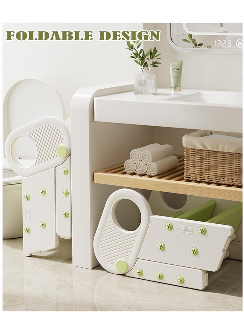 NANAO كرسي خطوة قابل للطي للأطفال لمطبخ الحمام، سلم قابل للتعديل 3 خطوات برج التعلم للأطفال لتدريب الأطفال على استخدام المرحاض مع مقابض، كرسي خطوة غير قابل للانزلاق للأطفال، مساعد كرسي للأطفال - Image 2