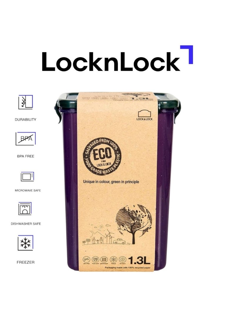 لوك آند لوك وعاء طعام مستطيل محكم الغلق صديق للبيئة بسعة 1.3 لتر من لوك لوك - آمن للاستخدام في الميكروويف والفريزر وغسالة الأطباق - Image 1