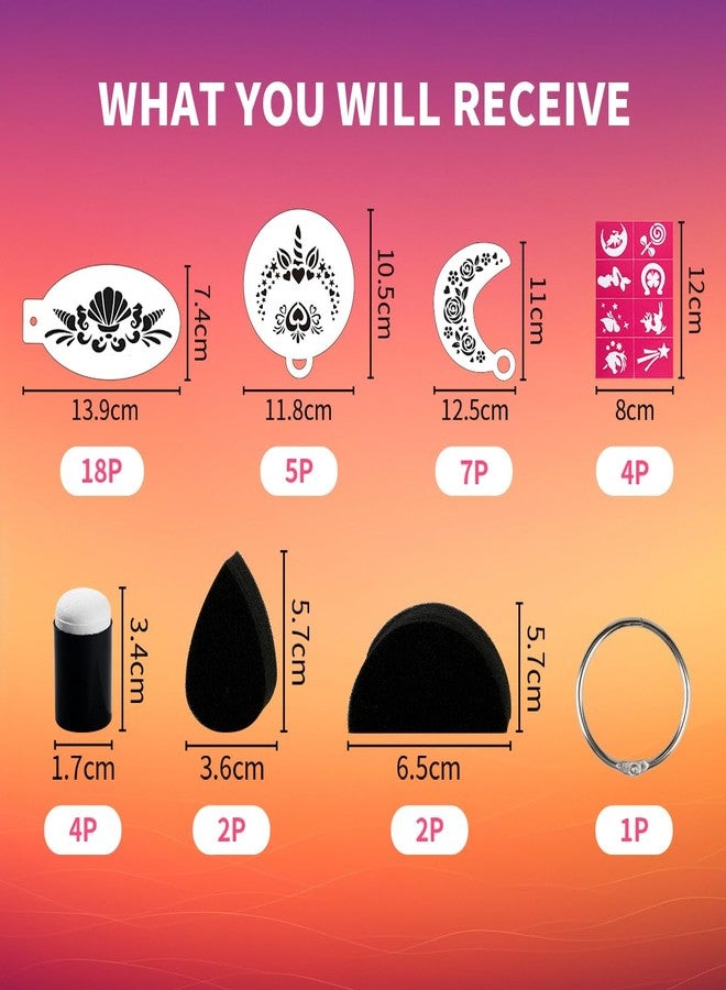 Bowitzki face Paint Stencils Kit with Sponges,30 reusable face paint stencils & 32 stencil stickers,6 pcs sponges for Body Face Painting Halloween Christmas Makeup - Image 2