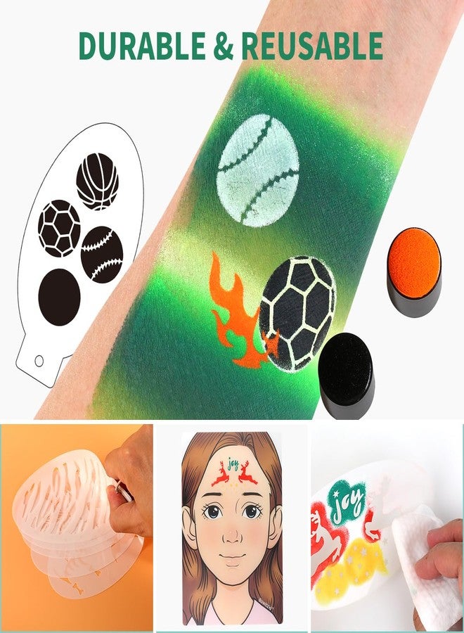 Bowitzki face Paint Stencils Kit with Sponges,30 reusable face paint stencils & 32 stencil stickers,6 pcs sponges for Body Face Painting Halloween Christmas Makeup - Image 4