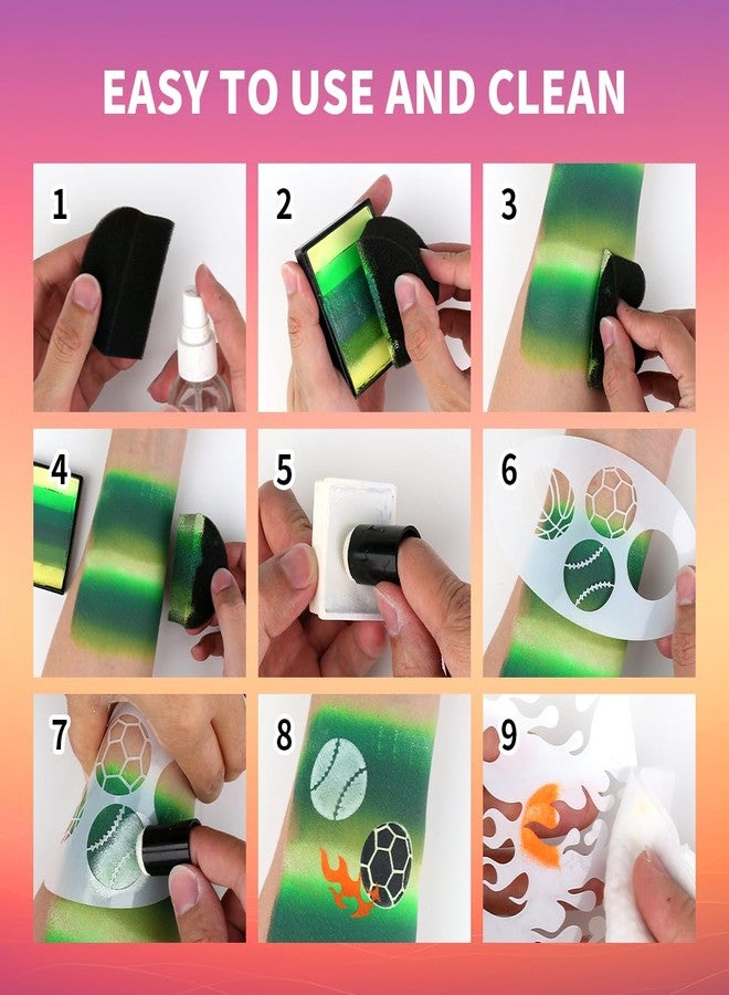 Bowitzki face Paint Stencils Kit with Sponges,30 reusable face paint stencils & 32 stencil stickers,6 pcs sponges for Body Face Painting Halloween Christmas Makeup - Image 3