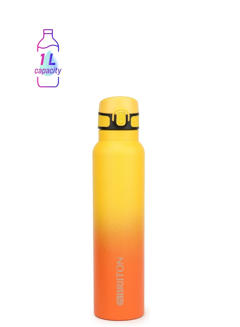 Briiton Vibe 1000ml-34Oz Stainless Steel Water Bottle Dual Tone Yellow |18/8 Food Grade Thermo Vacuum Insulated Flask | 24hrs Hydro Hot & Cold | SS304 Aqua Sports Bottle | For Kids,Gym,Travel  - Image 1