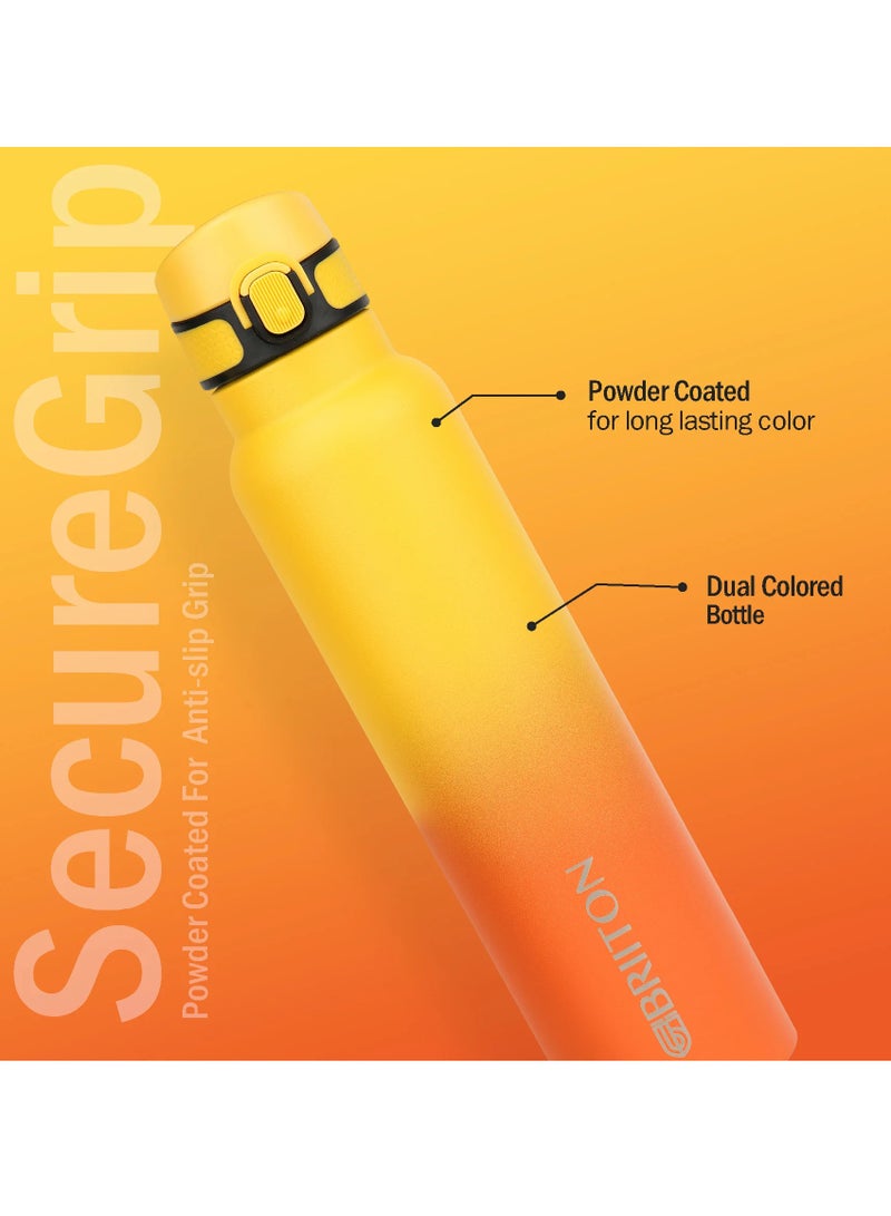 Briiton Vibe 1000ml-34Oz Stainless Steel Water Bottle Dual Tone Yellow |18/8 Food Grade Thermo Vacuum Insulated Flask | 24hrs Hydro Hot & Cold | SS304 Aqua Sports Bottle | For Kids,Gym,Travel  - Image 3
