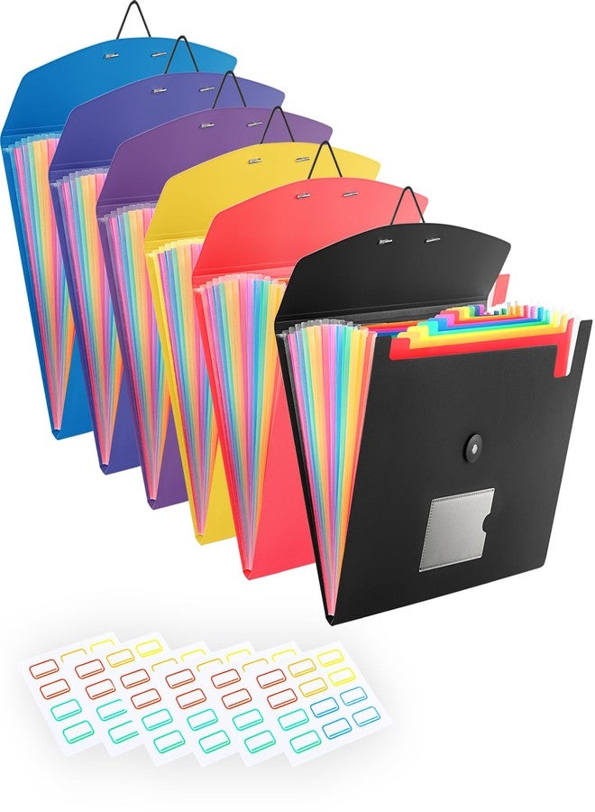 RIEJIN 6 Pack Accordion File Organizer with Labels, 13 Pocket Expanding File Folder for Letter Size A4 Papers, Ideal for Home, Office Supplies, College Essentials - Image 1