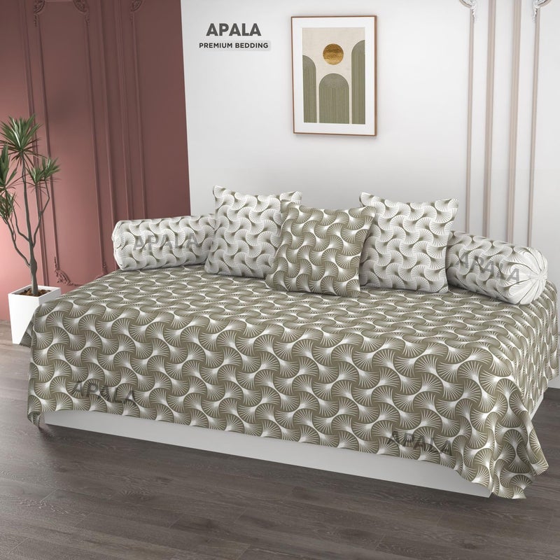 APALA Super Soft Cotton Abstract diwan Set for Living Room, diwan Set Covers Cotton, diwan Set 6 Pieces One Single Bedsheet with 3 Cushion Cover,2 Bolster (Beige) - Image 1