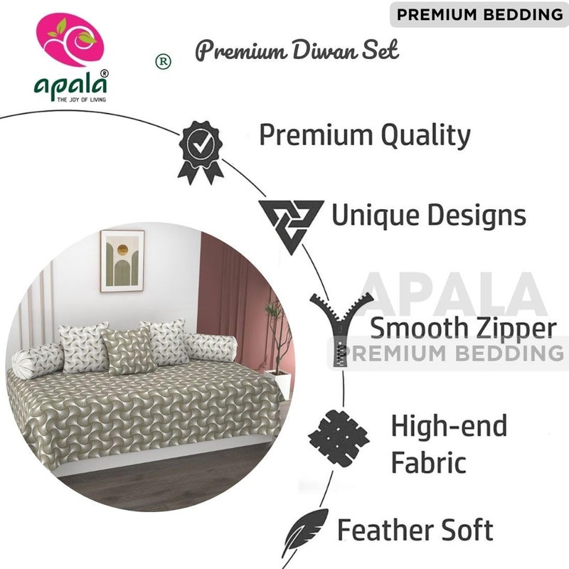 APALA Super Soft Cotton Abstract diwan Set for Living Room, diwan Set Covers Cotton, diwan Set 6 Pieces One Single Bedsheet with 3 Cushion Cover,2 Bolster (Beige) - Image 2