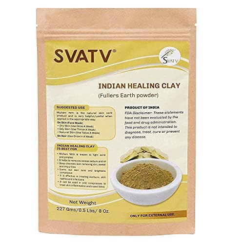SVATV Fullers Earth Powder  Multani Mitti  Indian Healing Clay  Deep Skin Pore Purifying Face Mask Skin Care  Dirt Remover  Natural Face Pack 227g Half Pound