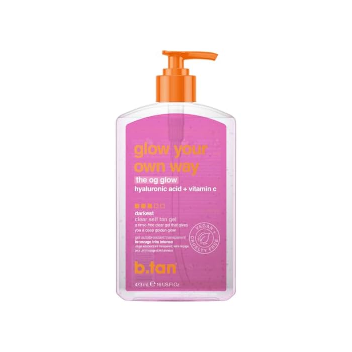 b.tan Dark Clear Self Tan Gel | Glow Your Own Way - Best Transfer Resistant, Ultra Quick Bronze, Gradual Sunless Tanning Lotion, Deep Moisturizer, No Fake Tanner Smell, 16 Fl Oz