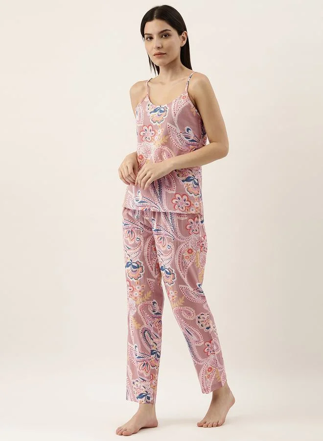 sanskrutihomes Pack of 3 - Cotton Paisley Print Cami, Pyjama & Robe by Styli