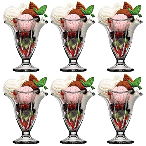 MARTVIA 300ML Ice Cream Glasses Cups Dishes for Desserts, Milkshake,Fruit and Pudding Glass Serving Bowls, Perfect for Home, Restaurants and Parties Dishwasher Safe (Crystal Cups, Set of 6) - Image 1