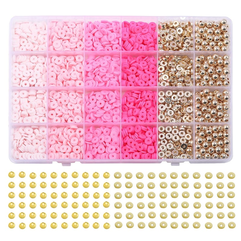 PIPIDREAM 3000PCS Pink Rose Clay Bead Bracelet KitFriendship Bracelet Making Kit with Gold Beads Clay Bead Bracelet Jewelry Making Kit