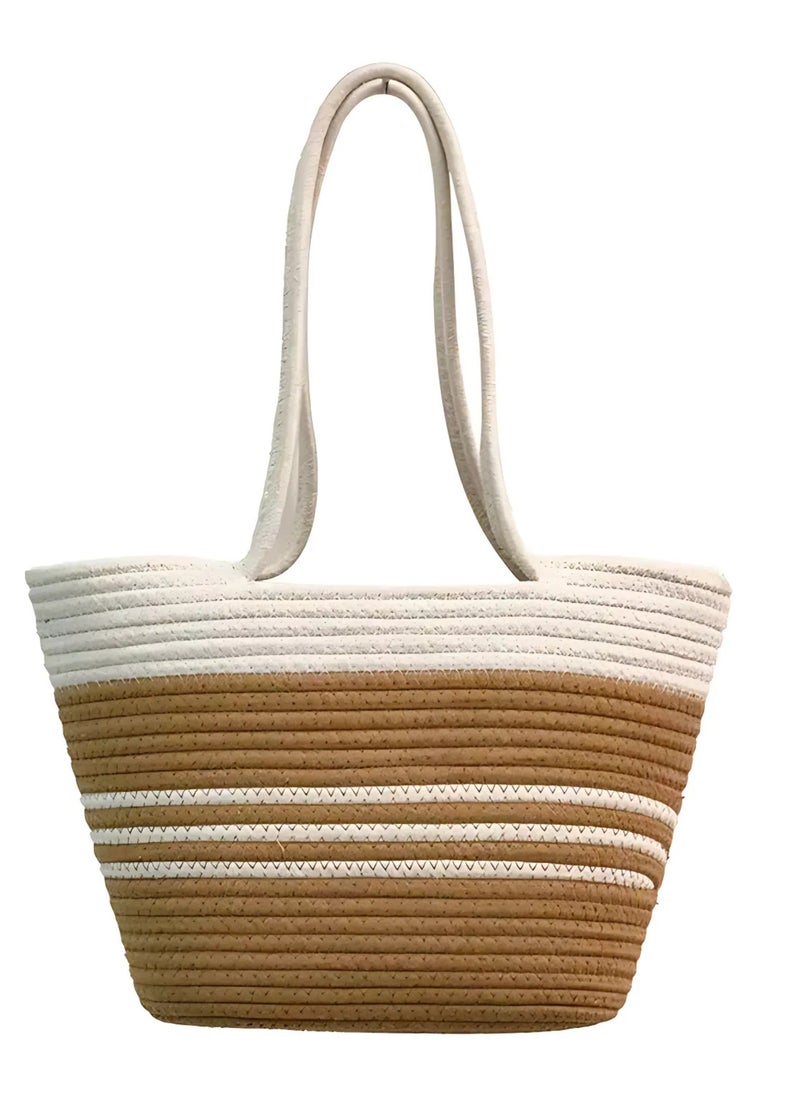 Generic Women’s Canvas Tote Bag with Stripes – Casual Shoulder Bag  - Image 1