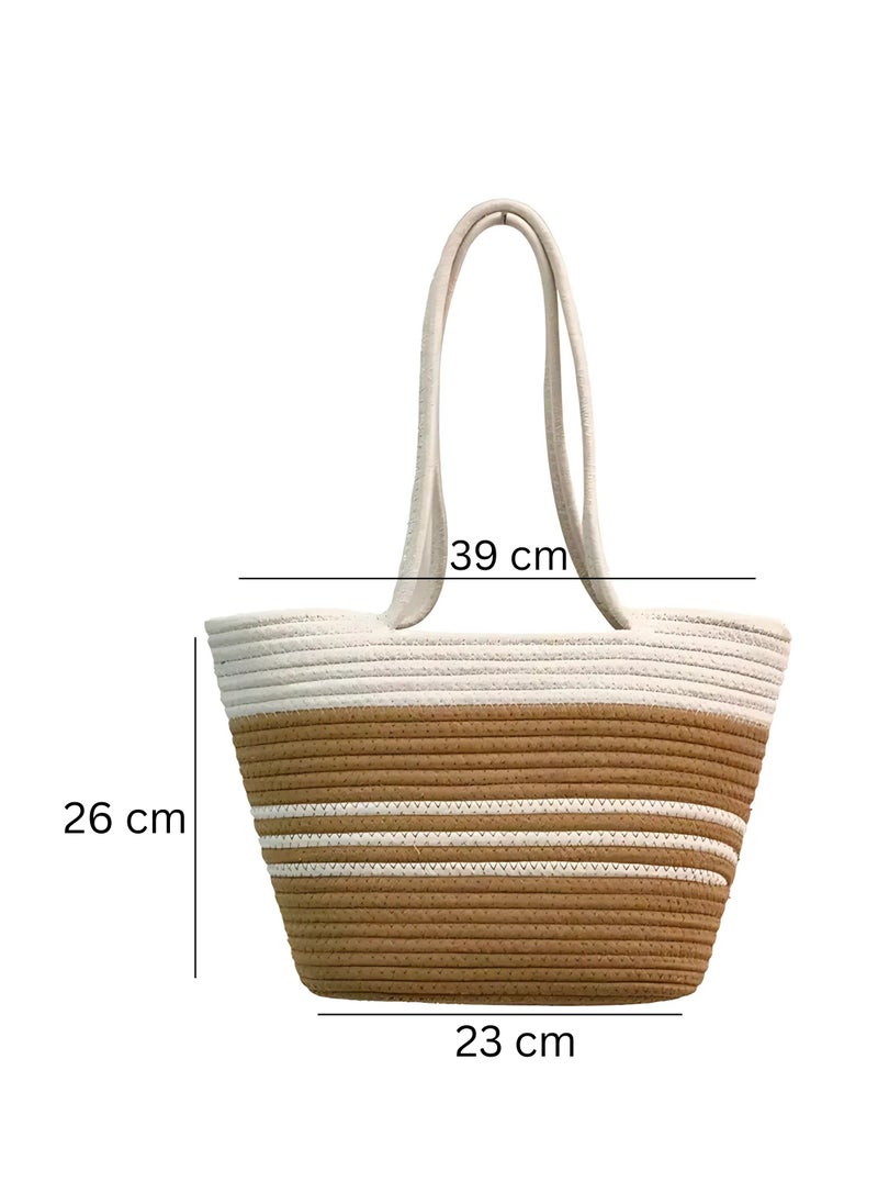 Generic Women’s Canvas Tote Bag with Stripes – Casual Shoulder Bag  - Image 2