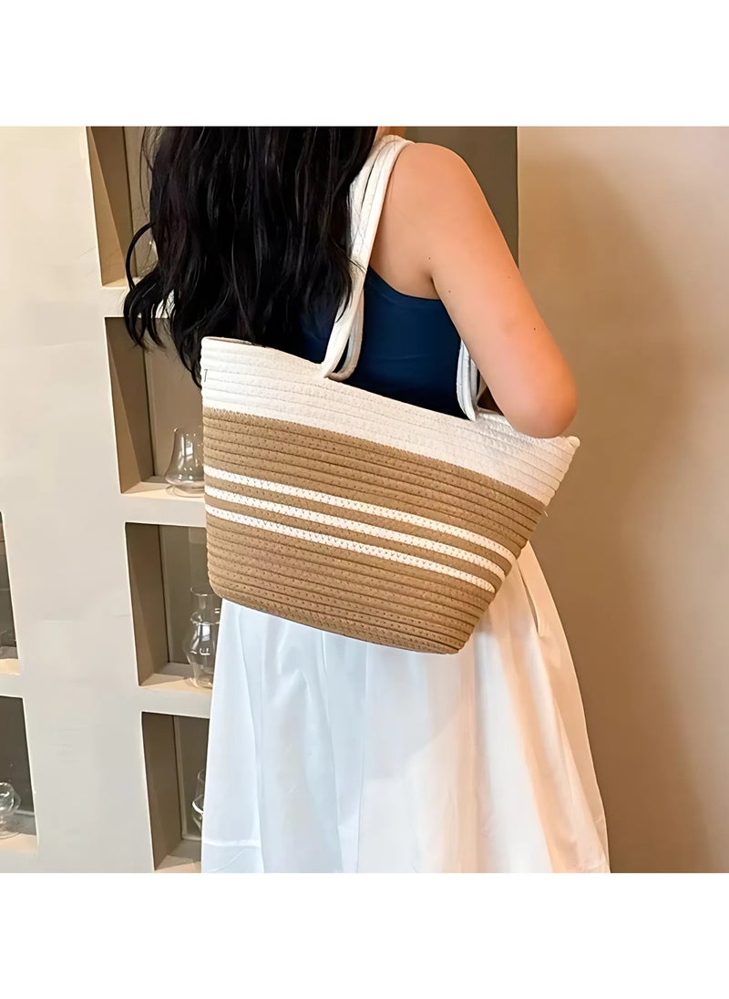 Generic Women’s Canvas Tote Bag with Stripes – Casual Shoulder Bag  - Image 3
