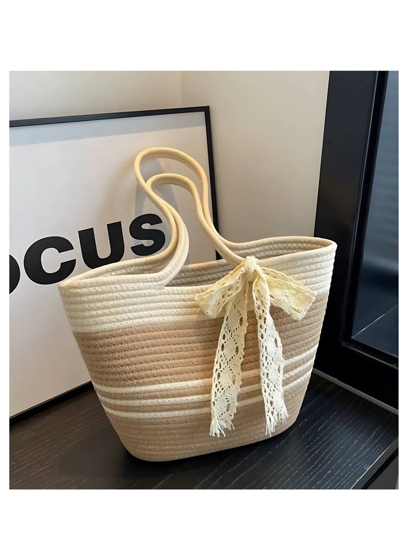 Generic Women’s Canvas Tote Bag with Stripes – Casual Shoulder Bag  - Image 5