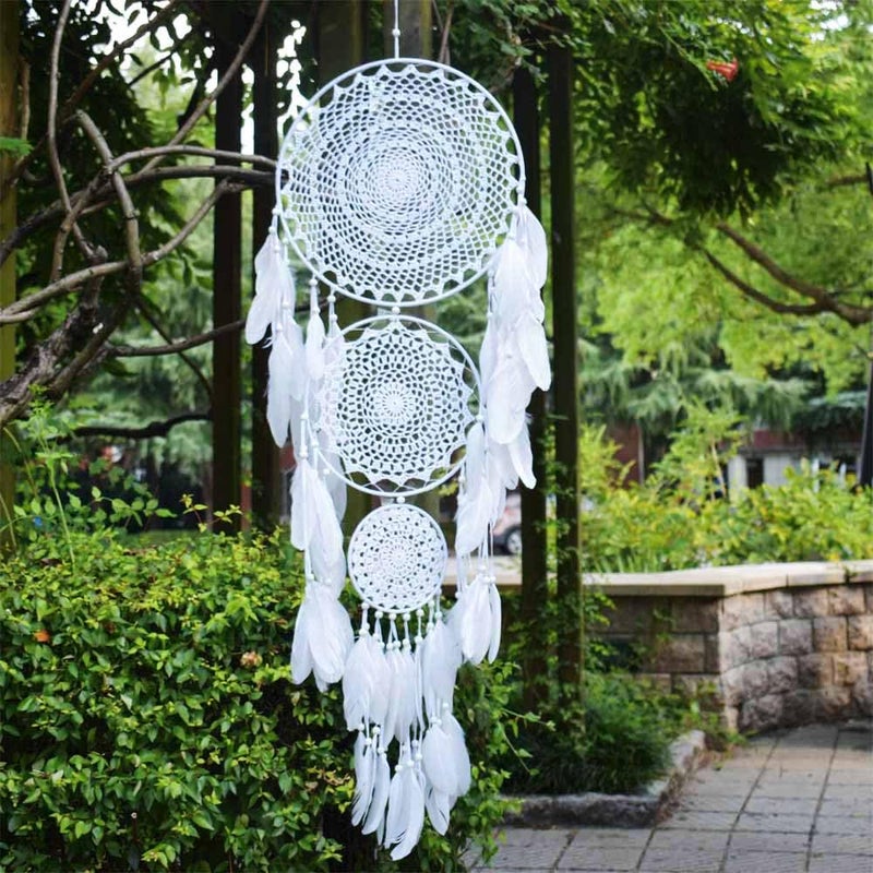 EasyBravo Large White Dream Catcher with Beaded Nature Feathers Wall Hanging Decoration Ornament Gift for Vantige Party Wedding Native American Home Decorations - Image 1