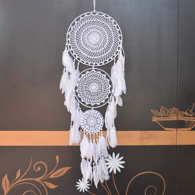 EasyBravo Large White Dream Catcher with Beaded Nature Feathers Wall Hanging Decoration Ornament Gift for Vantige Party Wedding Native American Home Decorations - Image 3