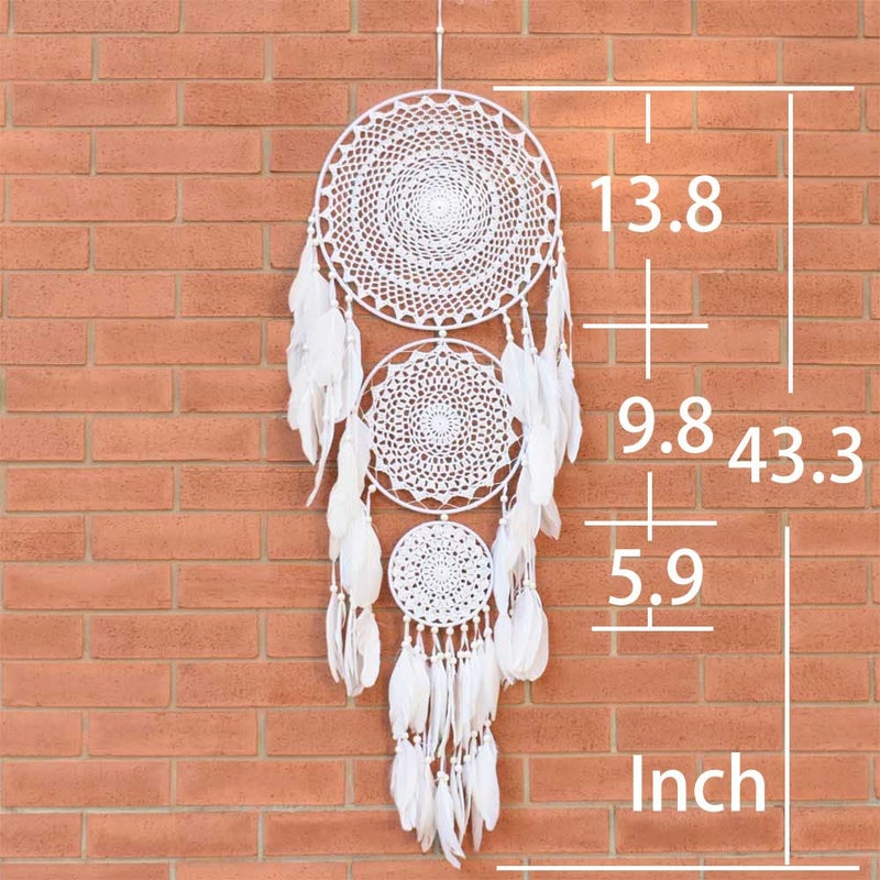 EasyBravo Large White Dream Catcher with Beaded Nature Feathers Wall Hanging Decoration Ornament Gift for Vantige Party Wedding Native American Home Decorations - Image 2