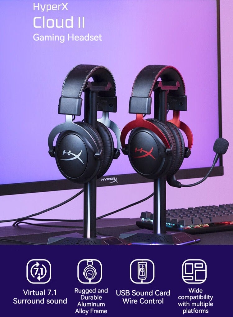 HYPERX Cloud II Wired Over-Ear Gaming Headphones For PS4/PS5/XOne/XSeries/NSwitch/PC - Image 2