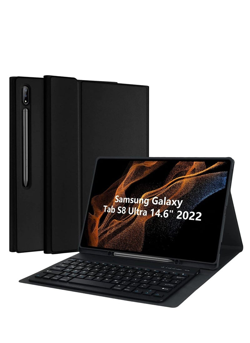 vesus Keyboard Case for Samsung Galaxy Tab S8 Ultra 14.6 inch 2022, Magnetically Detachable Bluetooth Keyboard, Slim Lightweight Stand Cover with S Pen Holder, Auto Sleep/Wake, SM-X900/X906, Black - Image 1