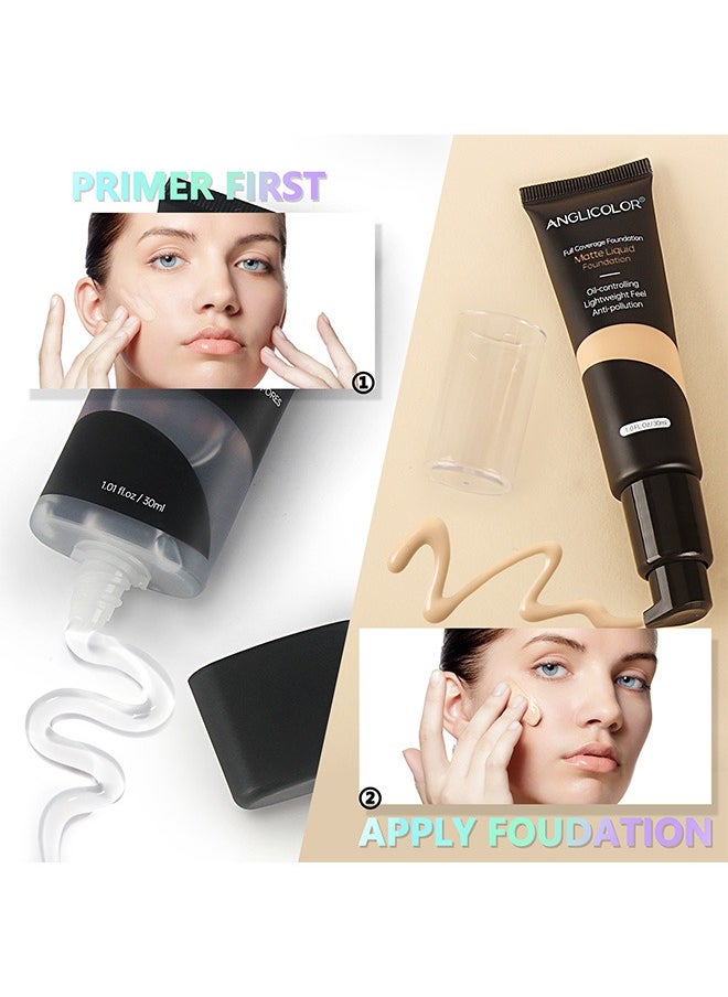 Anglicolor Matte Primer Face Foundation Primer Makeup Primer For All Skin Types, Long Lasting Hydrating Smoothing Isolated Moisturizing Oil Free Effect Make Up Base, Pore Minimizer (30ml)  - Image 4