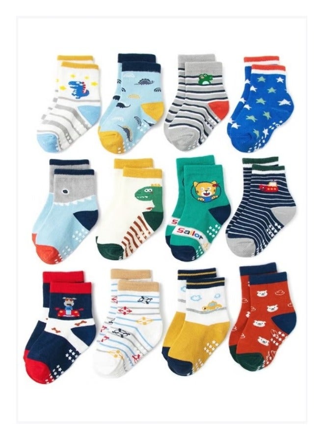 12 Pairs Baby Socks Cotton Non-Slip Striped Kids Socks Boys' Socks Girls' Socks Multicolor  - Image 1