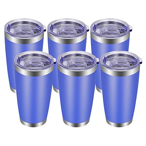 VEGOND VEGOND 20oz Tumbler with Lid and Straw Stainless Steel Tumbler Cup Bulk Vacuum Insulated Double Wall Travel Coffee Mug Powder Coated Coffee Cup Bluish Violet 6 Pack