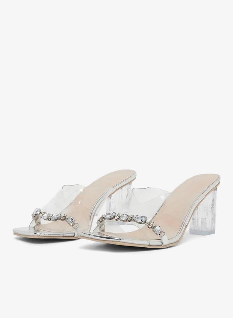 تايك تو صندل بكعب سميك وسير شفاف ومزين