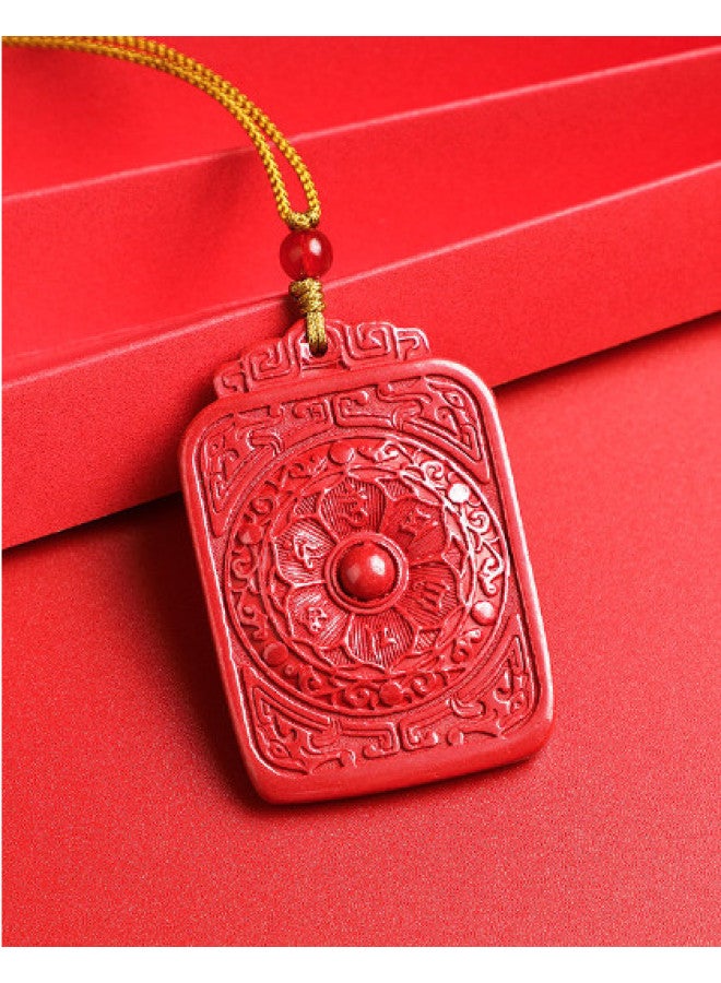 Genuine High-content Cinnabar Imperial Sand Six-syllable Mantra Heart Sutra Worry-free Plaque Premium Necklace - Image 1