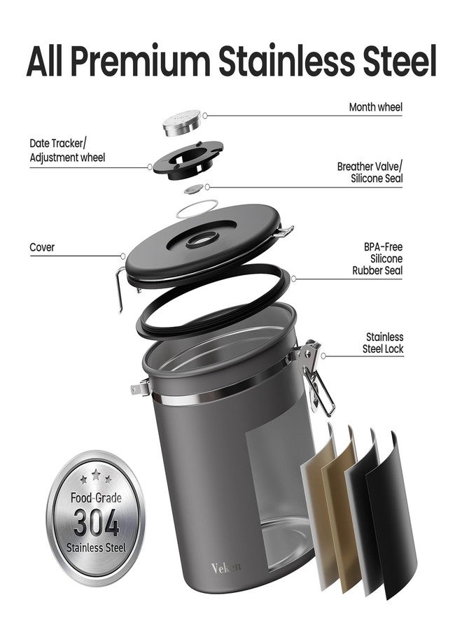 Veken Coffee Canister, Airtight Stainless Steel Kitchen Food Storage Container with Date Tracker and Scoop for Beans, Grounds, Tea, Flour, Cereal, Sugar, 16OZ, Gray - Image 4