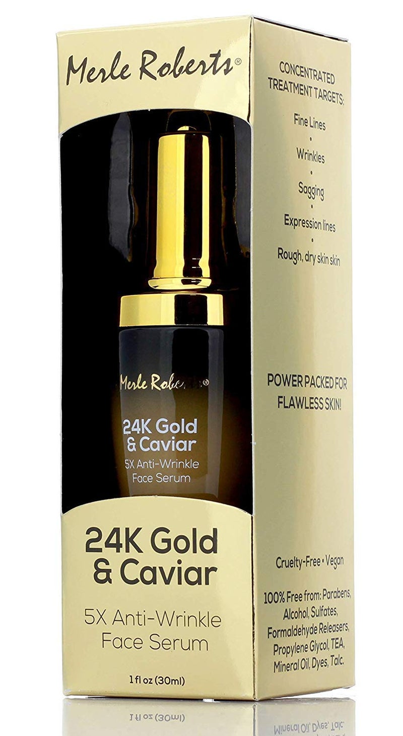 Merle Roberts 24k Gold and Caviar Serum Premium AntiAging Serum for Wrinkles Fine Lines and Expression Lines CrueltyFree Hydrating AntiWrinkle Facial Serum for Plump Firm Skin 1 oz