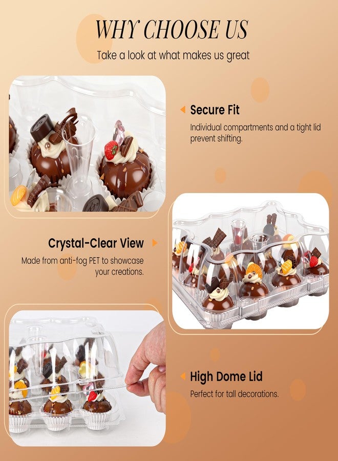 LOKQING 12 Count Mini Cupcake Containers 20 Sets with 240 Pack Cupcakes Liners, Plastic Cupcake Holder, Stackable Mini Cupcake Boxes Carrier, Clear Disposable Cupcake Trays, High Dome - Image 5