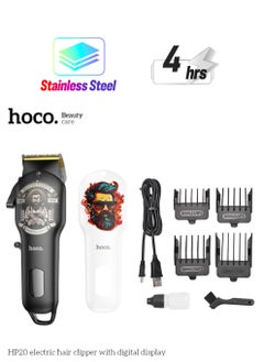 hoco. HOCO HP20 Professional Digital Hair Clipper Cordless Hair Care Rechargeable Hair Trimmer with 4 Guide Combs, LED Display, 4 Hours Hours Working Time and Steel Blade  - Image 1