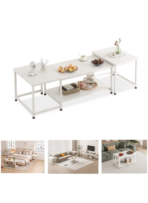 Multi-functional 3-in-1 Table，beside table、coffee table、nightstand、TV table, suitable for living room and bedroom White