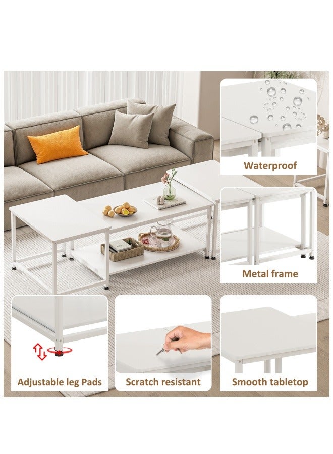 Multi-functional 3-in-1 Table，beside table、coffee table、nightstand、TV table, suitable for living room and bedroom White