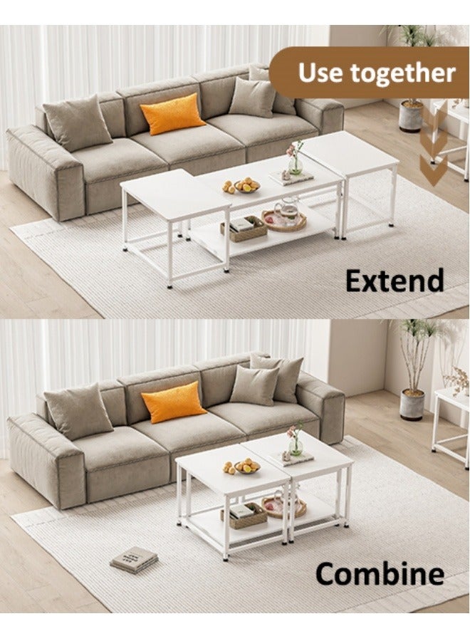 Multi-functional 3-in-1 Table，beside table、coffee table、nightstand、TV table, suitable for living room and bedroom White