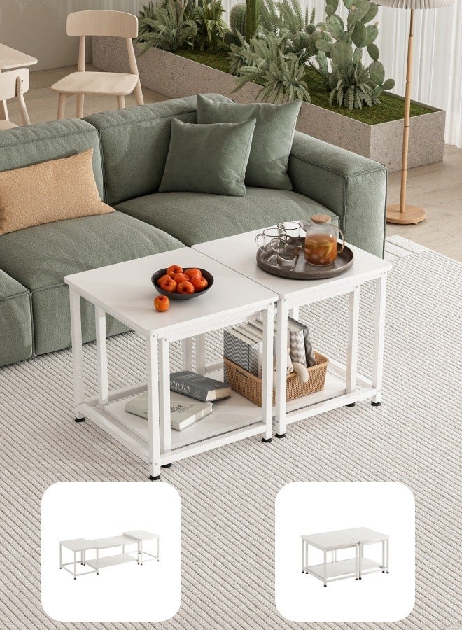 Multi-functional 3-in-1 Table，beside table、coffee table、nightstand、TV table, suitable for living room and bedroom White