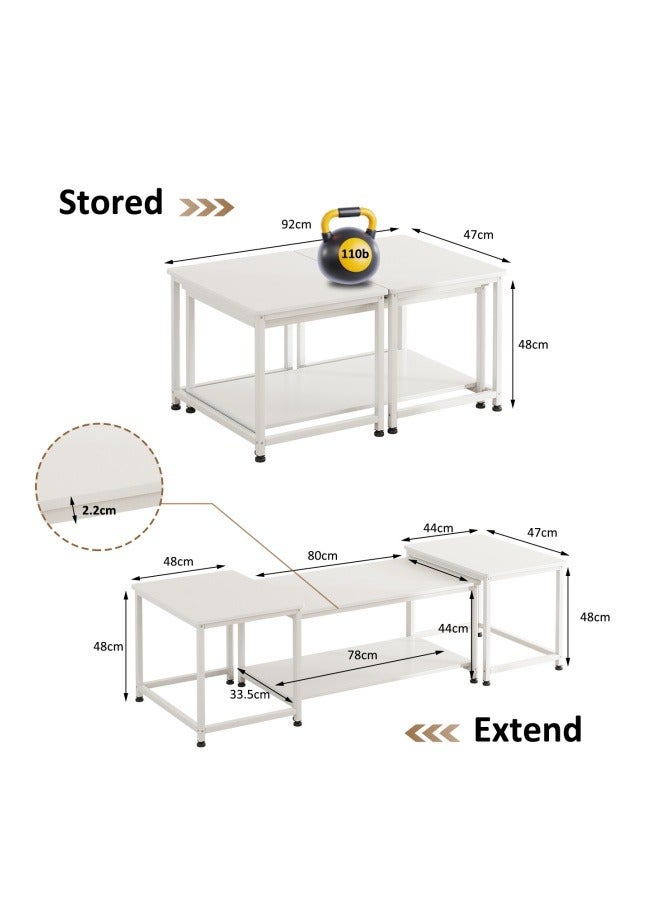 Multi-functional 3-in-1 Table，beside table、coffee table、nightstand、TV table, suitable for living room and bedroom White