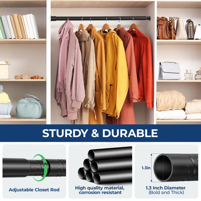 Mavivegue Closet Rod, 17 to 84 Inch Adjustable Closet Rods for Hanging Clothes, Heavy Duty Tension Rod, Black Curtain Rod, for Closet, Wardrobes, Bathroom, Laundry - Image 5